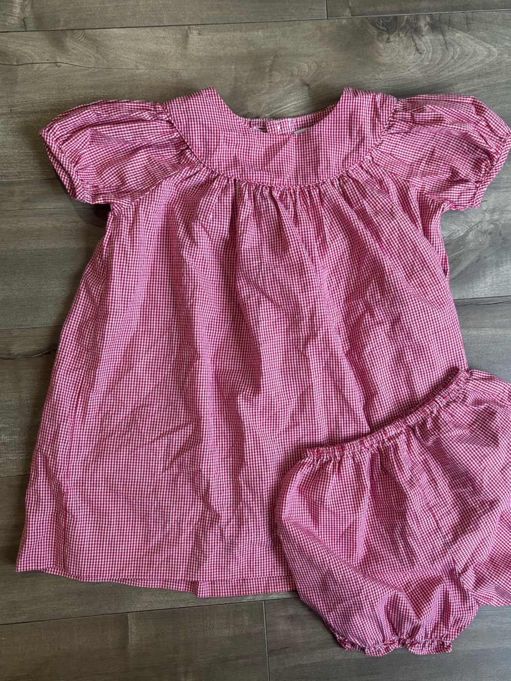Petit Ami Red Gingam Dress And Bloomer Set